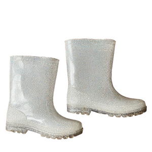 Olive & Edie Girl’s Sparkly Silver Kids Rain Boots - 1